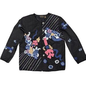 Allure 90s Embroidered Jacket Art Deco Oriental Inspired Boho Art Women Size S